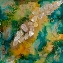Load image into Gallery viewer, Alcohol Ink + Quartz Crystals on a Resined Wood Panel - 12”x12”
