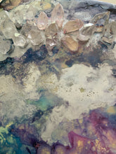 Load image into Gallery viewer, Alcohol Ink + Quartz Crystals on a Resined Wood Panel - 12”x12”
