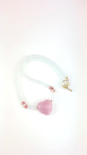 Load and play video in Gallery viewer, Opalite + Rose Quartz Beaded Necklace with a Rose Quartz Heart Pendant
