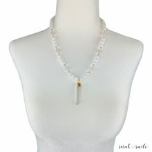 Load image into Gallery viewer, Glass + Kunzite Beaded Necklace with Quartz Crystal Pendant
