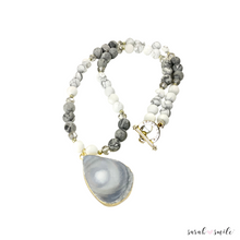 Load image into Gallery viewer, Howlite + Jasper Beaded Necklace with Galaxy Druzy Pendant
