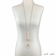 Load image into Gallery viewer, Pink Opal + Strawberry Quartz with Antique Brass Chain
