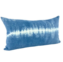 Load image into Gallery viewer, Shibori Indigo Linen Lumbar Cushion Cover - OOAK
