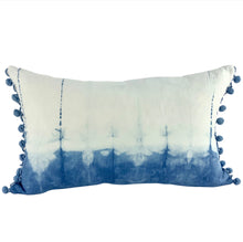 Load image into Gallery viewer, Shibori Indigo Linen Lumbar Cushion Cover w/ Pom Trim - OOAK
