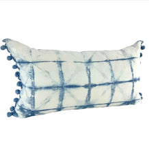 Load image into Gallery viewer, Shibori Indigo Linen Lumbar Cushion Cover w/ Pom Trim - OOAK
