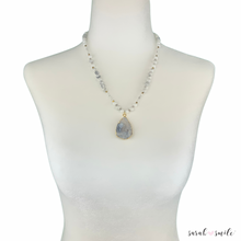 Load image into Gallery viewer, Howlite + White Jade Beaded Necklace with Galaxy Druzy Pendant
