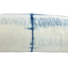 Load image into Gallery viewer, Shibori Indigo Linen Lumbar Cushion Cover w/ Pom Trim - OOAK
