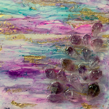 Load image into Gallery viewer, Amethyst + Gold Resin Art - 8”x8”x1.5”
