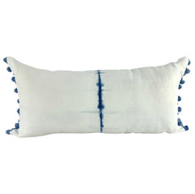 Load image into Gallery viewer, Shibori Indigo Linen Lumbar Cushion Cover w/ Pom Trim - OOAK
