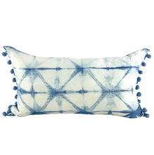 Load image into Gallery viewer, Shibori Indigo Linen Lumbar Cushion Cover w/ Pom Trim - OOAK
