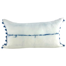 Load image into Gallery viewer, Shibori Indigo Linen Lumbar Cushion Cover w/ Pom Trim - OOAK
