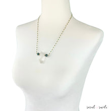 Load image into Gallery viewer, Malachite Rosary Chain Necklace with Quartz + Green Tiger Eye Pendant
