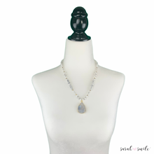 Load image into Gallery viewer, Howlite + White Jade Beaded Necklace with Galaxy Druzy Pendant
