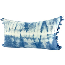 Load image into Gallery viewer, Shibori Indigo Linen Lumbar Cushion Cover w/ Pom Trim - OOAK
