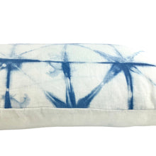 Load image into Gallery viewer, Shibori Indigo Linen Lumbar Cushion Cover w/ Pom Trim - OOAK
