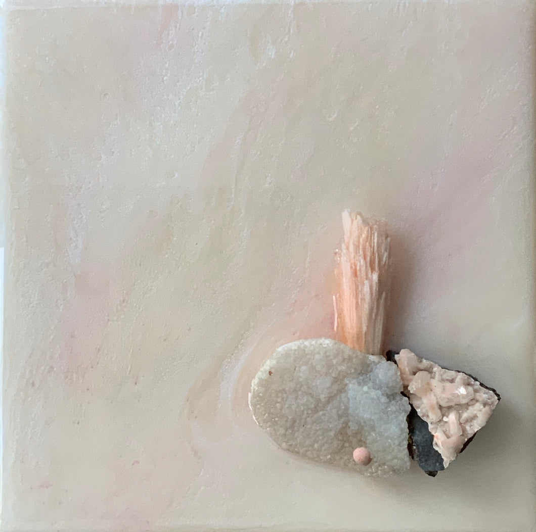 Soft Pink & Metallic Pearl Crystal Resin Art - 8”x8”x1.5”
