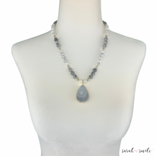 Load image into Gallery viewer, Howlite + Jasper Beaded Necklace with Galaxy Druzy Pendant
