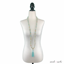 Load image into Gallery viewer, Extra Long Amazonite Beaded Necklace with Tassel
