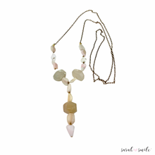 Load image into Gallery viewer, Pink Opal + Strawberry Quartz with Antique Brass Chain
