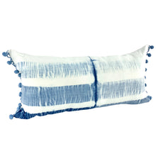 Load image into Gallery viewer, Shibori Indigo Linen Lumbar Cushion Cover w/ Pom Trim - OOAK
