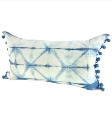 Load image into Gallery viewer, Shibori Indigo Linen Lumbar Cushion Cover w/ Pom Trim - OOAK
