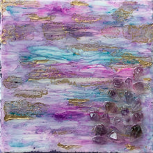 Load image into Gallery viewer, Amethyst + Gold Resin Art - 8”x8”x1.5”
