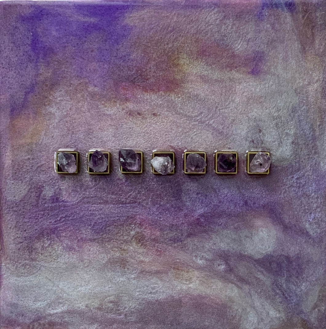 Amethyst + Brass Resin Art - 8”x8”x1.5”