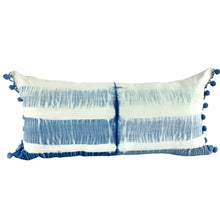 Load image into Gallery viewer, Shibori Indigo Linen Lumbar Cushion Cover w/ Pom Trim - OOAK
