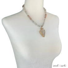 Load image into Gallery viewer, White Agate + Matte Jasper Beaded Necklace with a Galaxy Druzy Pendant
