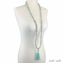 Load image into Gallery viewer, Extra Long Amazonite Beaded Necklace with Tassel
