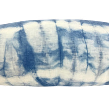 Load image into Gallery viewer, Shibori Indigo Linen Lumbar Cushion Cover w/ Pom Trim - OOAK
