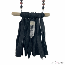 Load image into Gallery viewer, Black Onyx + Rhodonite Long Beaded Statement Necklace with Black Sari Tassel
