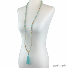 Load image into Gallery viewer, Extra Long Amazonite Beaded Necklace with Tassel
