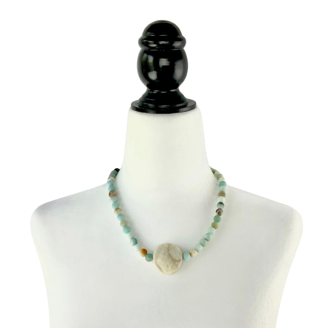 Amazonite Beaded Necklace with a Druzy Pendant