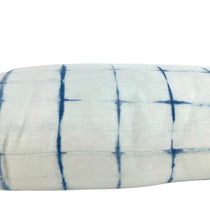 Load image into Gallery viewer, Shibori Indigo Linen Lumbar Cushion Cover w/ Pom Trim - OOAK
