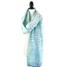 Load image into Gallery viewer, Indigo + Aqua Shibori Linen Scarf - OOAK - #S27
