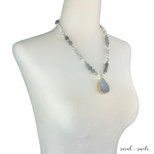 Load image into Gallery viewer, Howlite + Jasper Beaded Necklace with Galaxy Druzy Pendant
