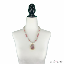 Load image into Gallery viewer, Rhodonite + Agate Beaded Necklace with a Galaxy Druzy Pendant
