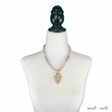 Load image into Gallery viewer, White Agate + Matte Jasper Beaded Necklace with a Galaxy Druzy Pendant
