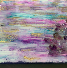 Load image into Gallery viewer, Amethyst + Gold Resin Art - 8”x8”x1.5”
