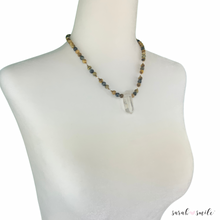 Load image into Gallery viewer, Genuine Blue + Golden Tiger Eye Beaded Necklace with Quartz Pendant
