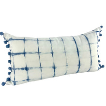 Load image into Gallery viewer, Shibori Indigo Linen Lumbar Cushion Cover w/ Pom Trim - OOAK
