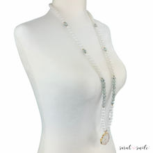 Load image into Gallery viewer, White Jade + Matte Jasper Long Beaded Necklace w/ a Solar Quartz Pendant
