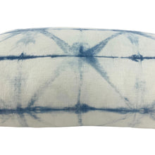 Load image into Gallery viewer, Shibori Indigo Linen Lumbar Cushion Cover w/ Pom Trim - OOAK
