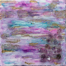 Load image into Gallery viewer, Amethyst + Gold Resin Art - 8”x8”x1.5”
