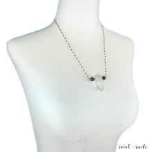 Load image into Gallery viewer, Malachite Rosary Chain Necklace with Quartz + Green Tiger Eye Pendant
