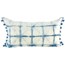 Load image into Gallery viewer, Shibori Indigo Linen Lumbar Cushion Cover w/ Pom Trim - OOAK
