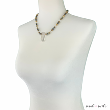 Load image into Gallery viewer, Genuine Blue + Golden Tiger Eye Beaded Necklace with Quartz Pendant
