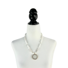 Load image into Gallery viewer, White Jade + Rose Quartz Beaded Necklace with a Solar Quartz Pendant

