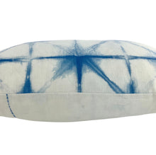 Load image into Gallery viewer, Shibori Indigo Linen Lumbar Cushion Cover w/ Pom Trim - OOAK
